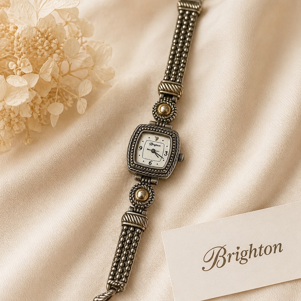 Brighton Tuscany Silver Tone Square Face Toggle Link Bracelet Watch western